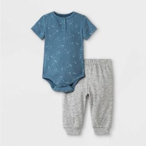 New Born Grayson Mini Baby Boys' 2pc Henley Short Sleeve Bodysuit & Jogger Set